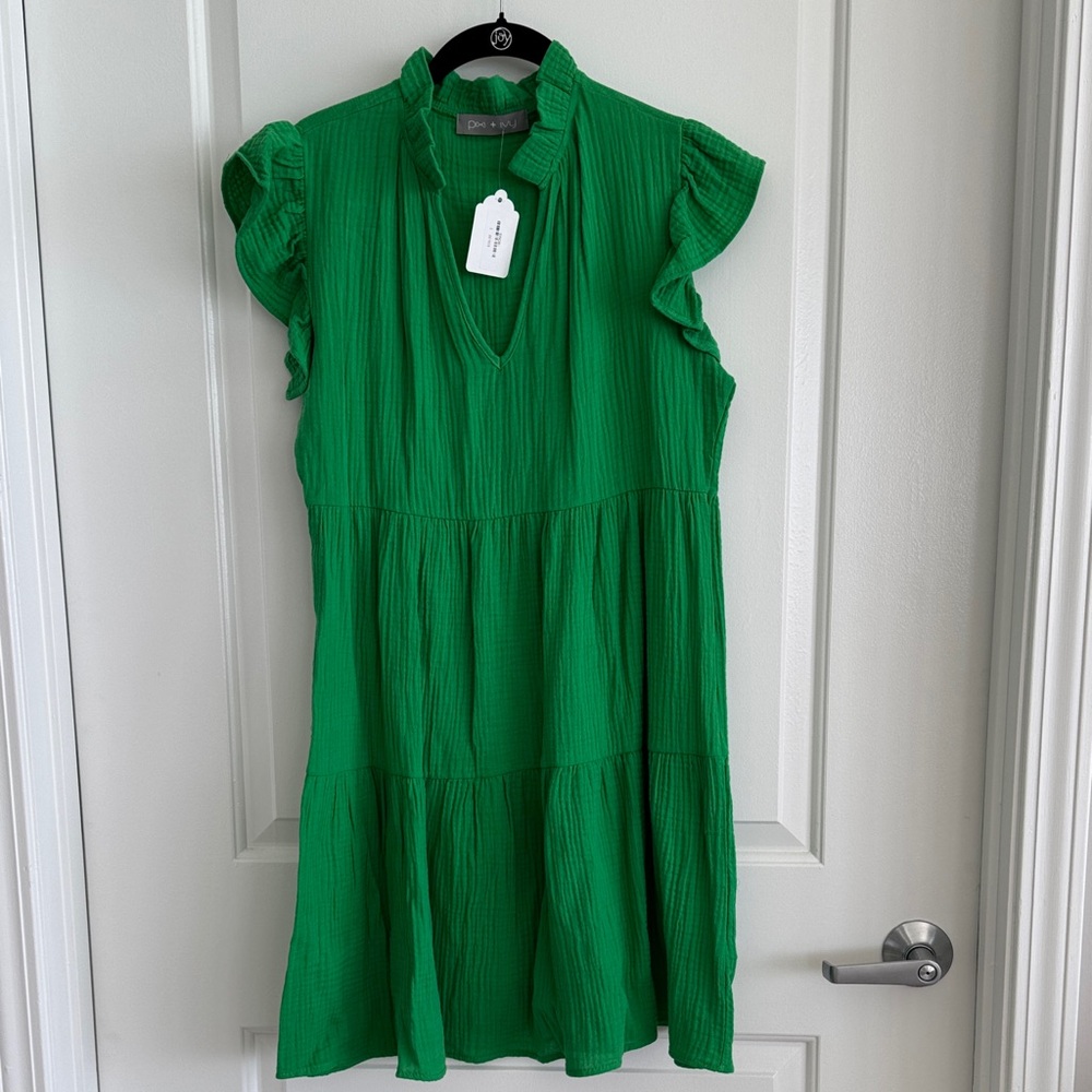 Pixi & Ivy Tiered  Green Ruffle Sleeve Dress Sz S